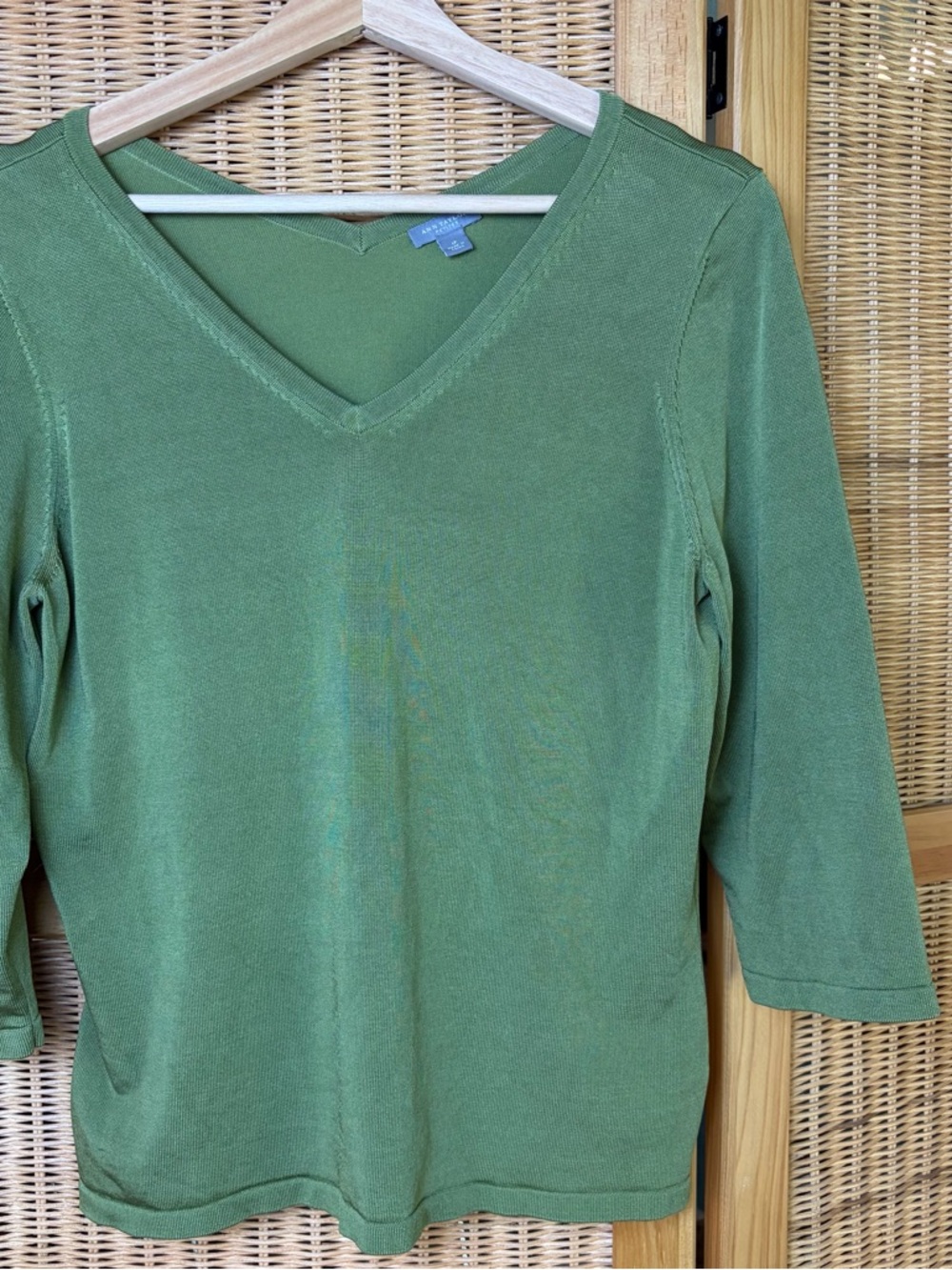 V-neck Lightweight Silk Green Sweater size Large petite